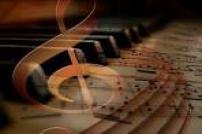 Piano keys with superimposed image of treble clef
